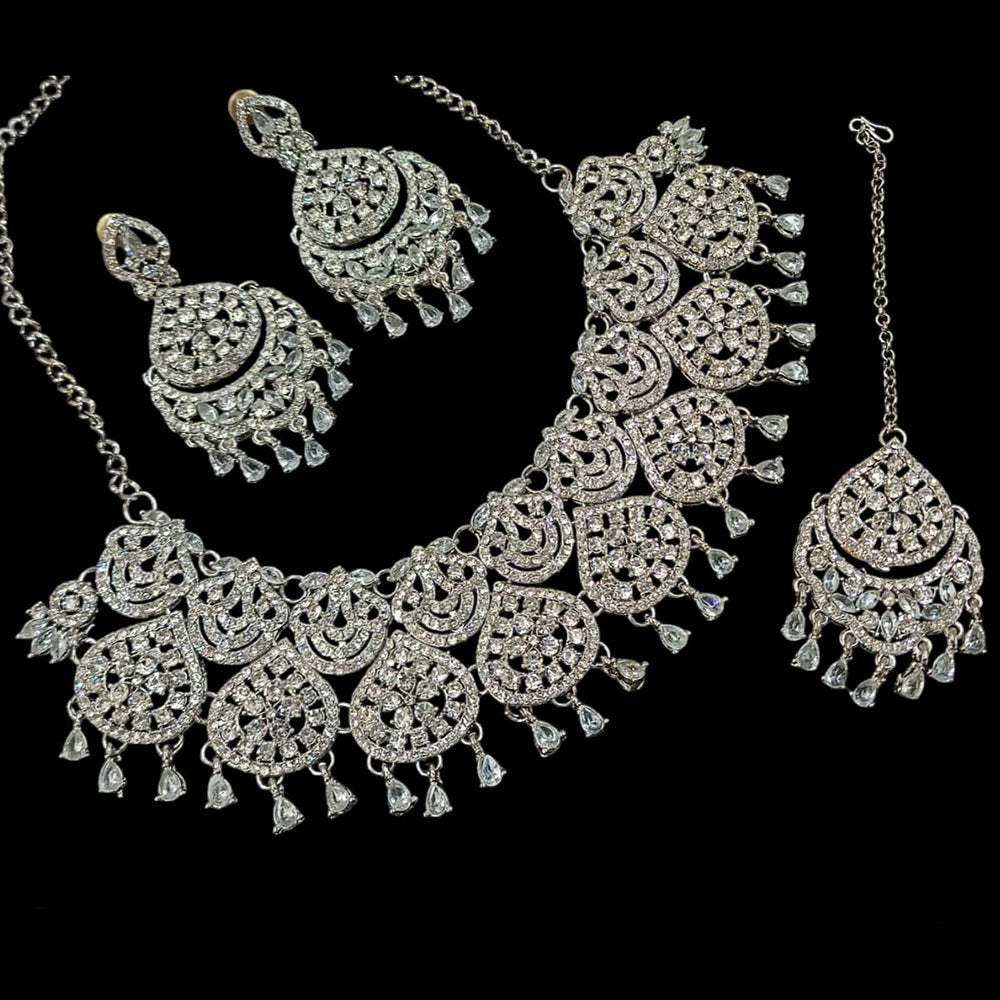 American Diamond Indian Silver Plated High Quality AD Full Jewellery Sets