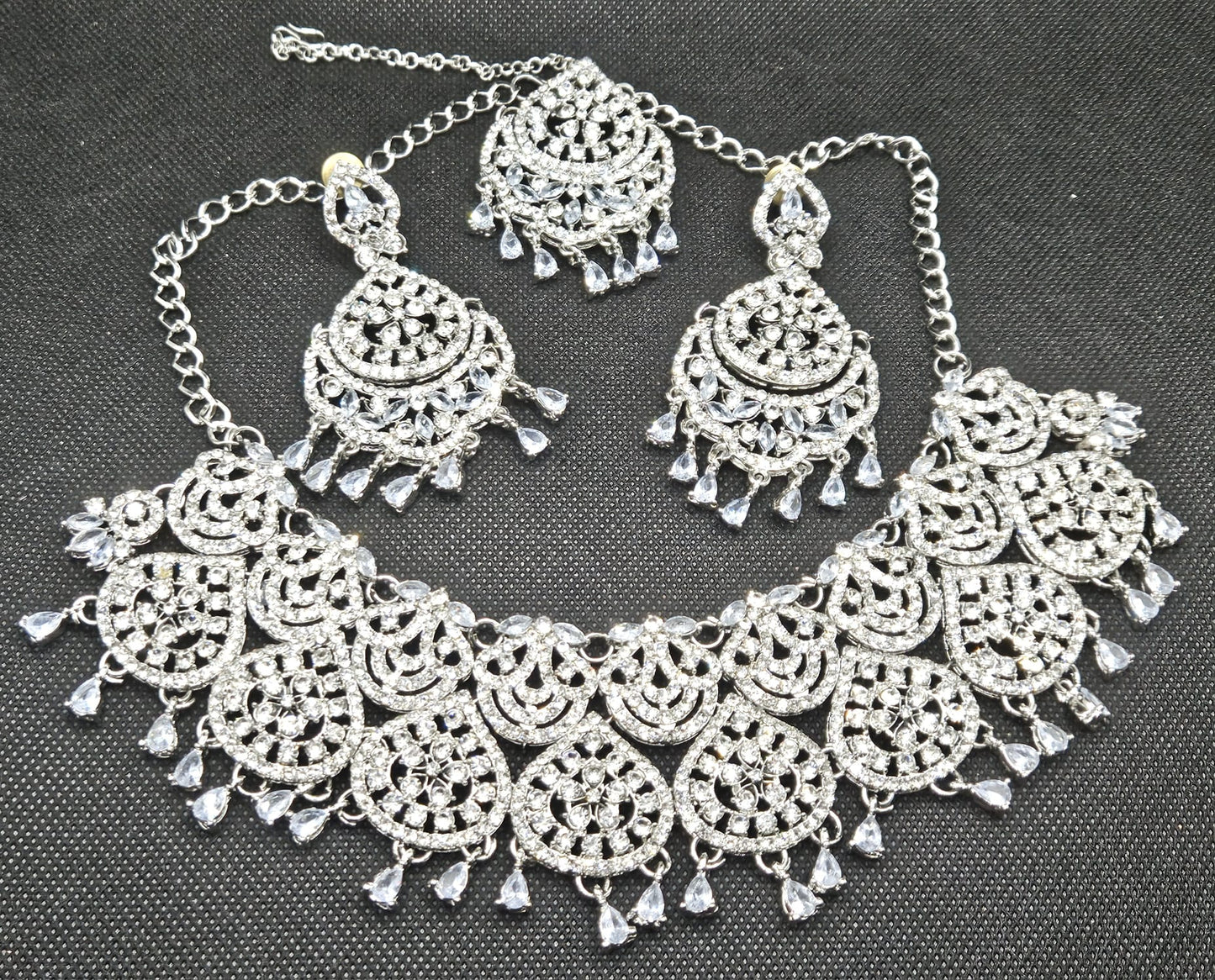 American Diamond Indian Silver Plated High Quality AD Full Jewellery Sets