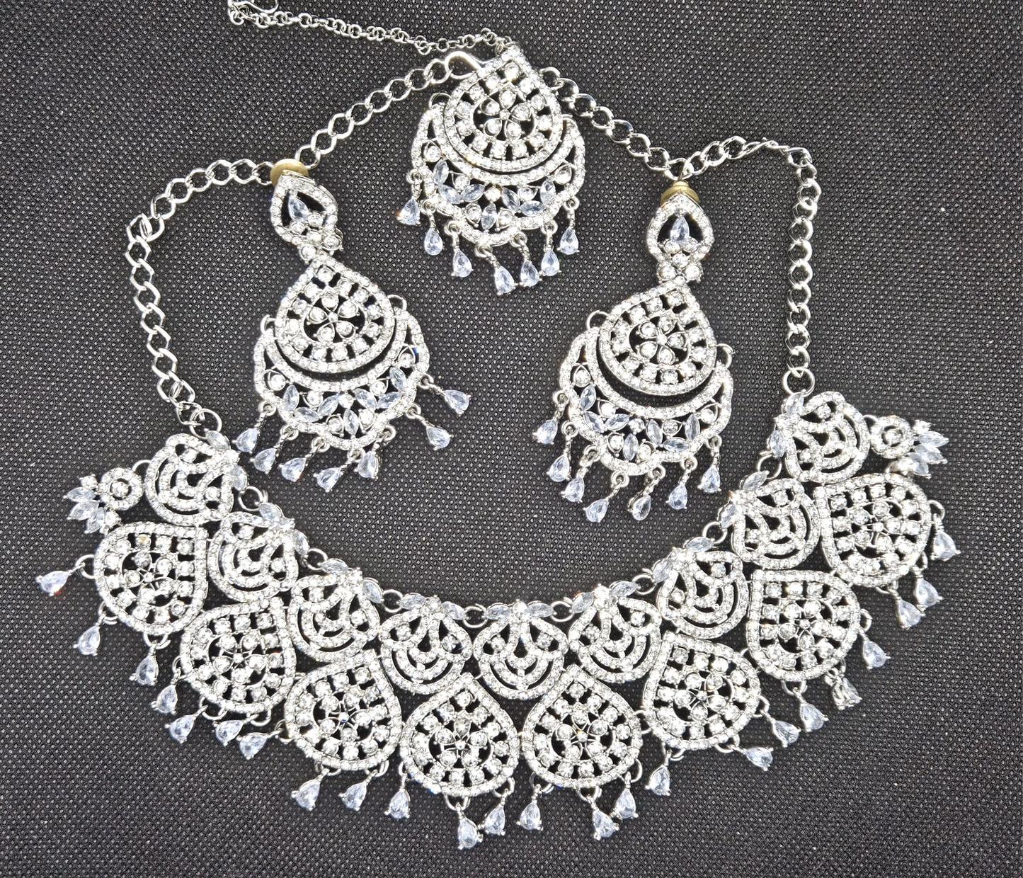 American Diamond Indian Silver Plated High Quality AD Full Jewellery Sets