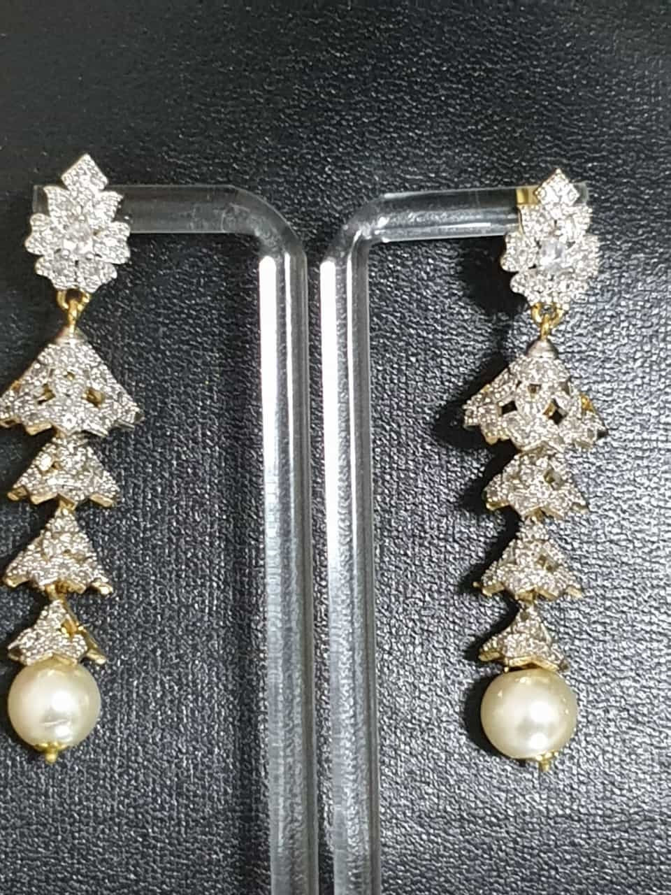 Indian Zircon Silver Gold Combination 3 Step Jhumki Earings