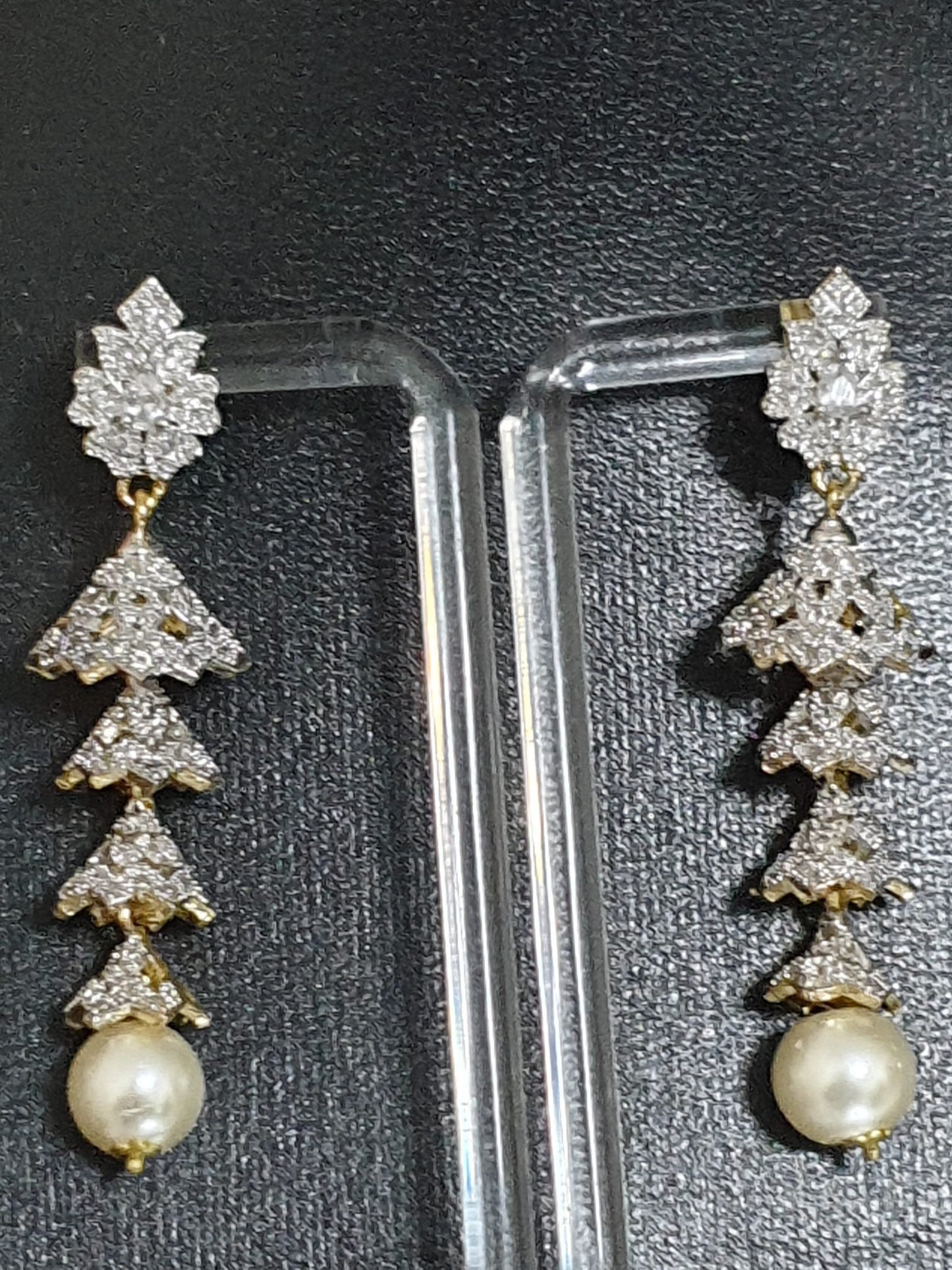 Indian Zircon Silver Gold Combination 3 Step Jhumki Earings