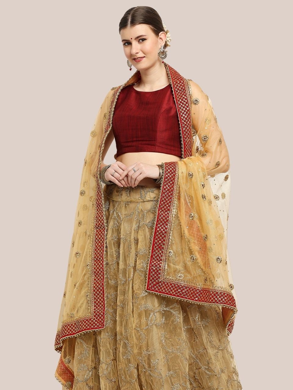 Embroidered Bridal/Wedding & Mehndi Wear Net Dupatta