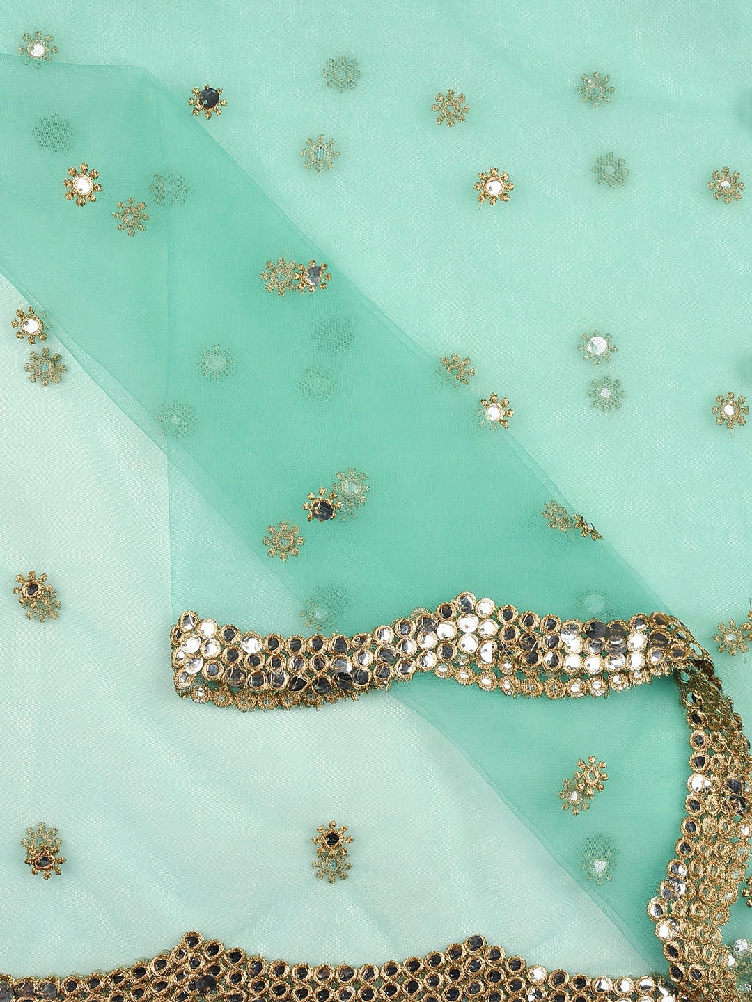 Embroidered Net Mirror Scalleop Border Dupatta