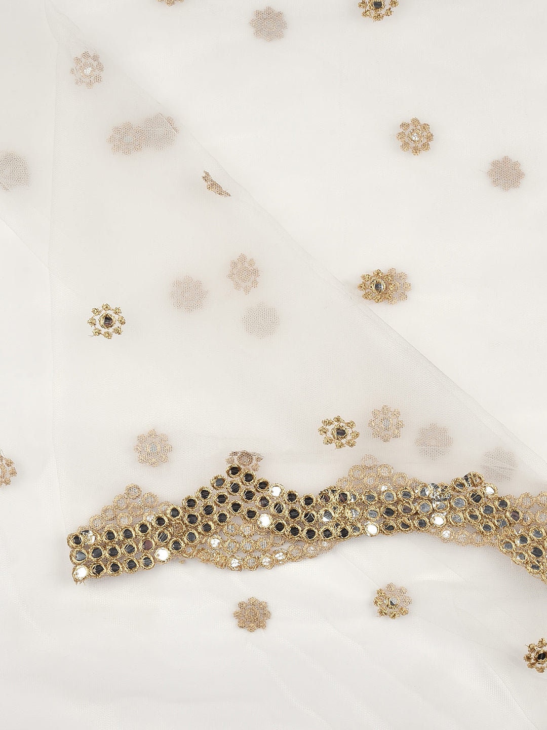 Embroidered Net Mirror Scalleop Border Dupatta