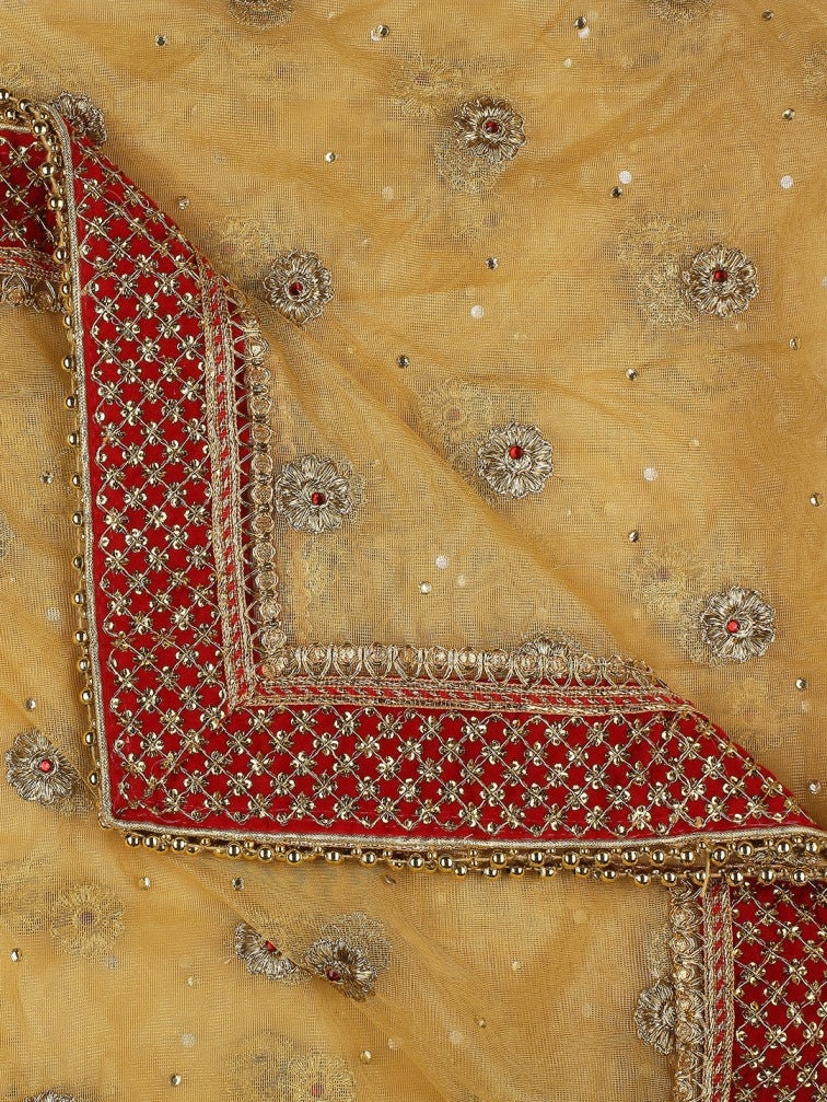 Embroidered Bridal/Wedding & Mehndi Wear Net Dupatta