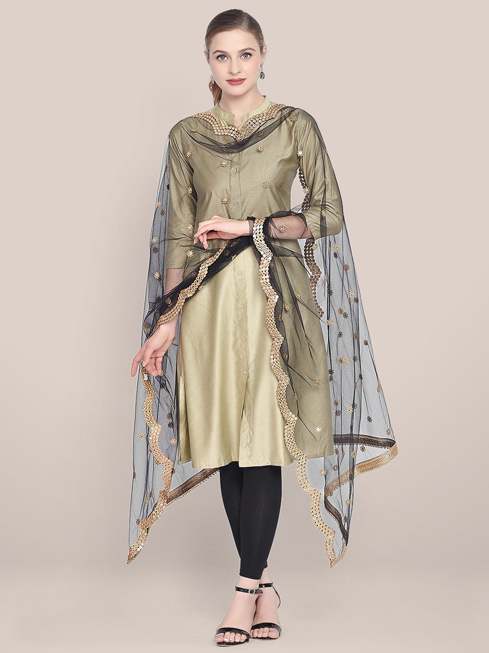 Embroidered Net Mirror Scalleop Border Dupatta