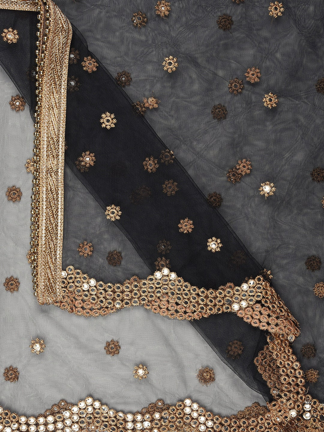 Embroidered Net Mirror Scalleop Border Dupatta