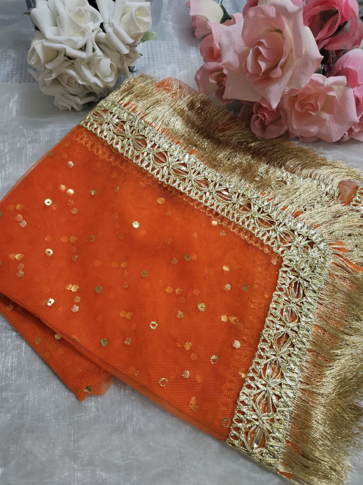 Gota Border Kiran Lace Paste Printed net Dupatta, Nikkah Rukhsati Wedding