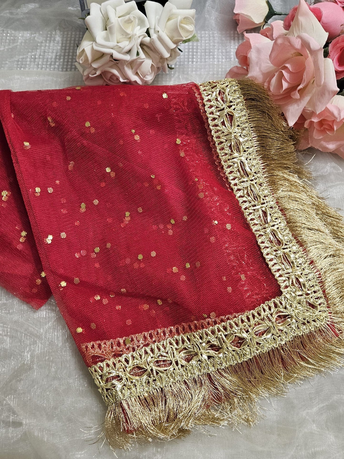 Gota Border Kiran Lace Paste Printed net Dupatta, Nikkah Rukhsati Wedding