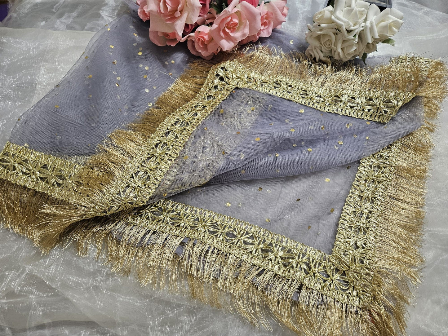 Gota Border Kiran Lace Paste Printed net Dupatta, Nikkah Rukhsati Wedding