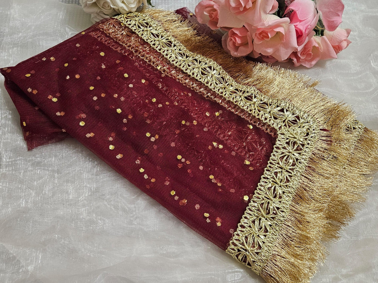 Gota Border Kiran Lace Paste Printed net Dupatta, Nikkah Rukhsati Wedding