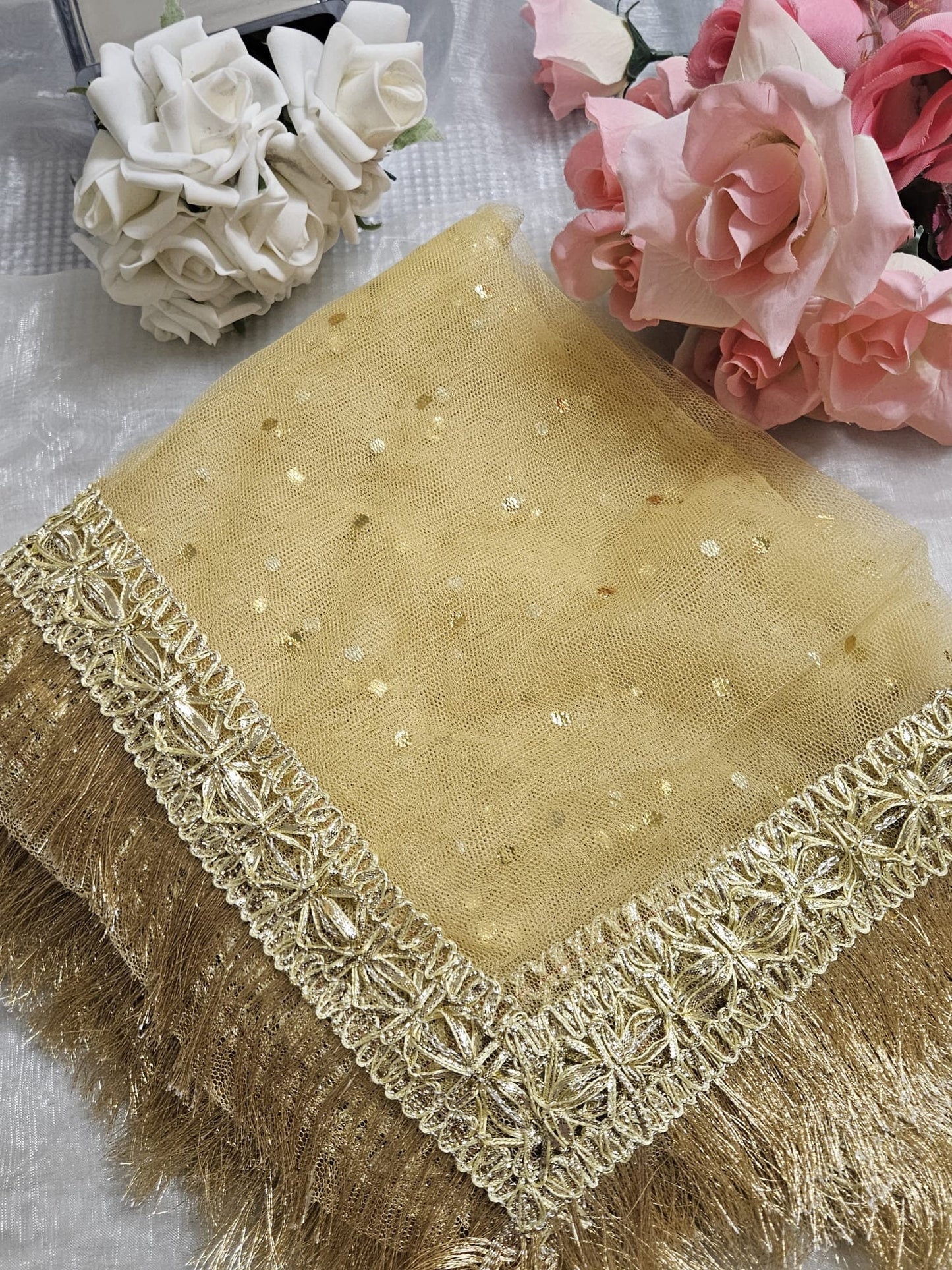 Gota Border Kiran Lace Paste Printed net Dupatta, Nikkah Rukhsati Wedding