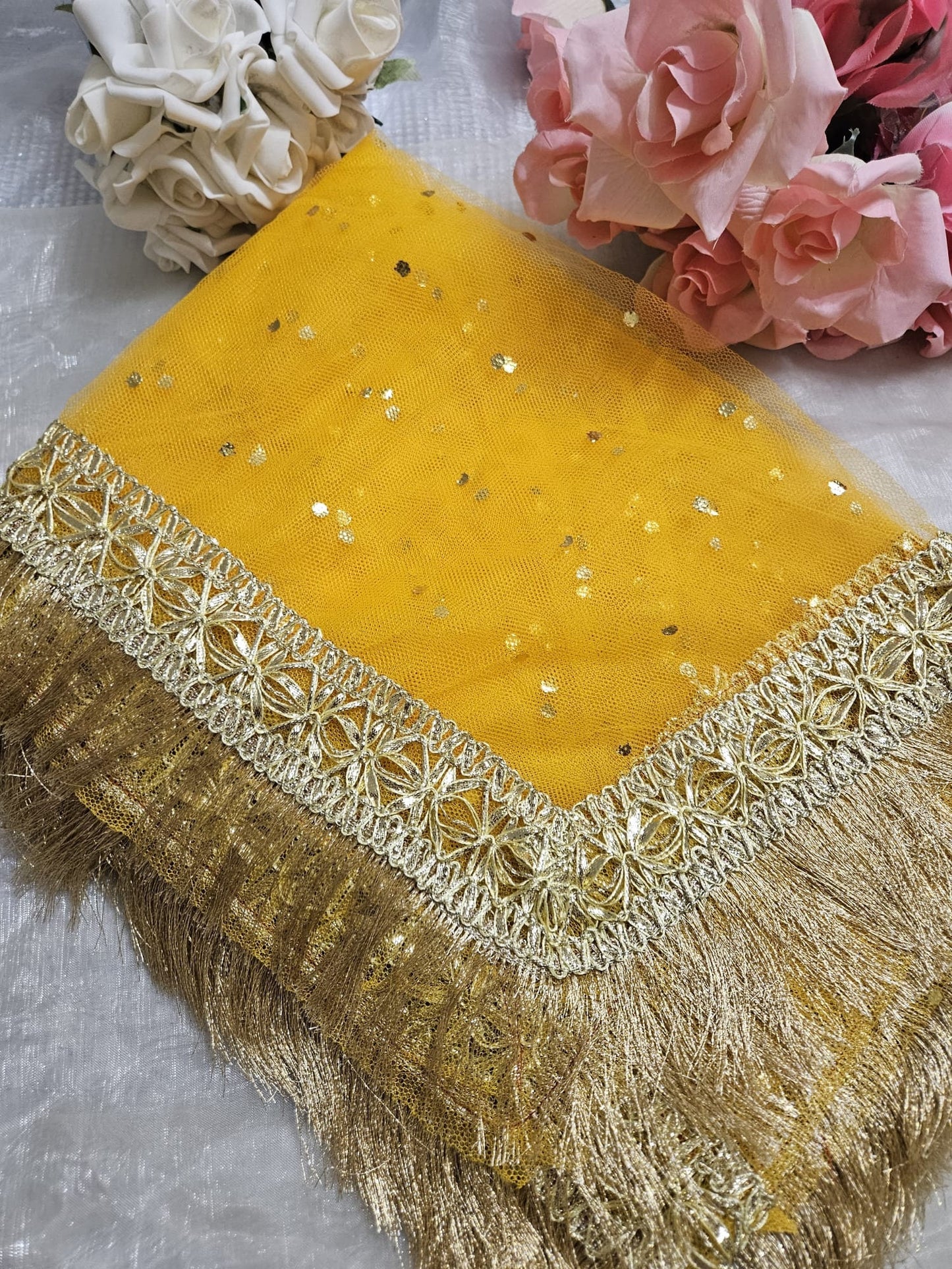 Gota Border Kiran Lace Paste Printed net Dupatta, Nikkah Rukhsati Wedding