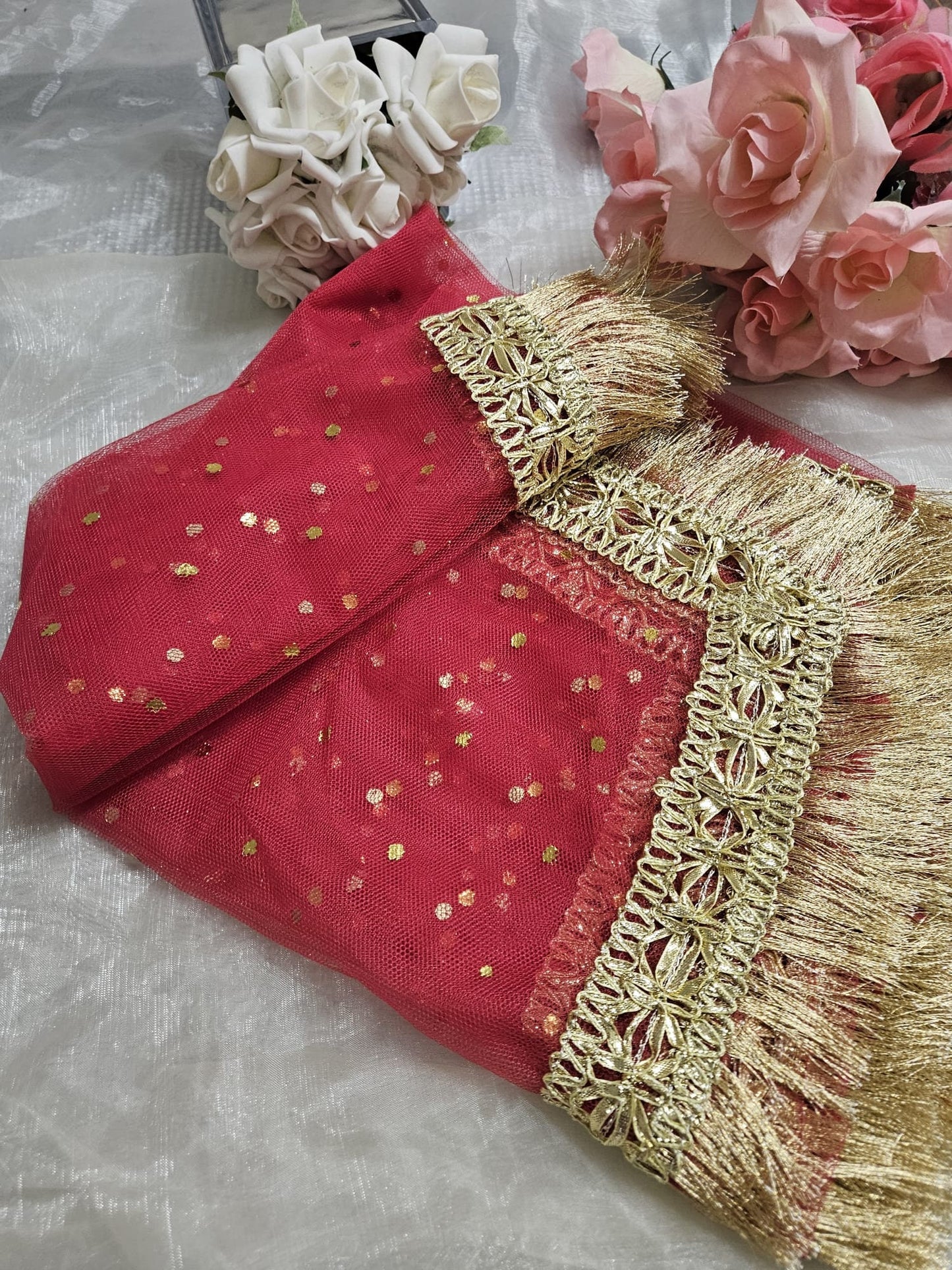 Gota Border Kiran Lace Paste Printed net Dupatta, Nikkah Rukhsati Wedding