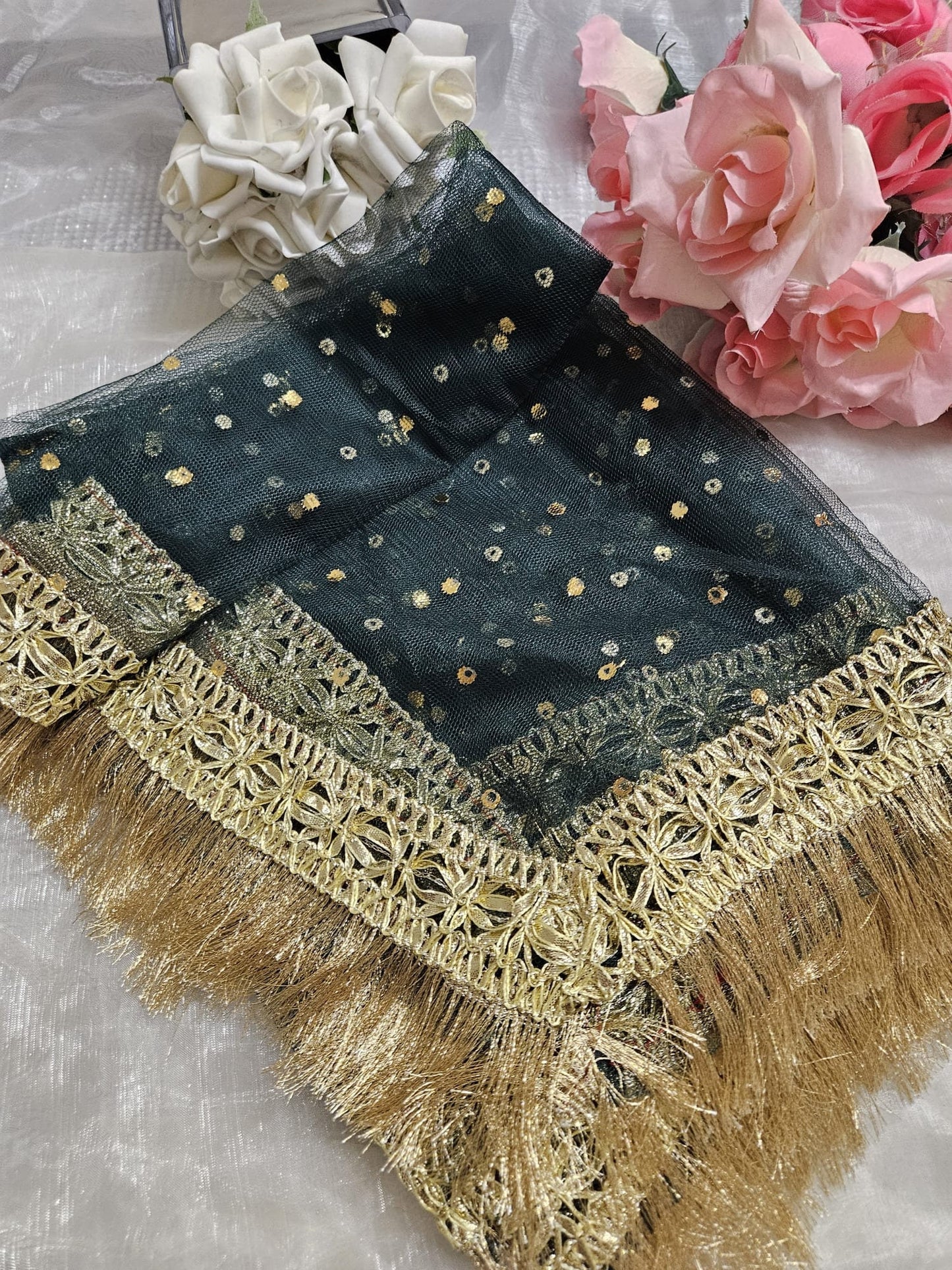 Gota Border Kiran Lace Paste Printed net Dupatta, Nikkah Rukhsati Wedding