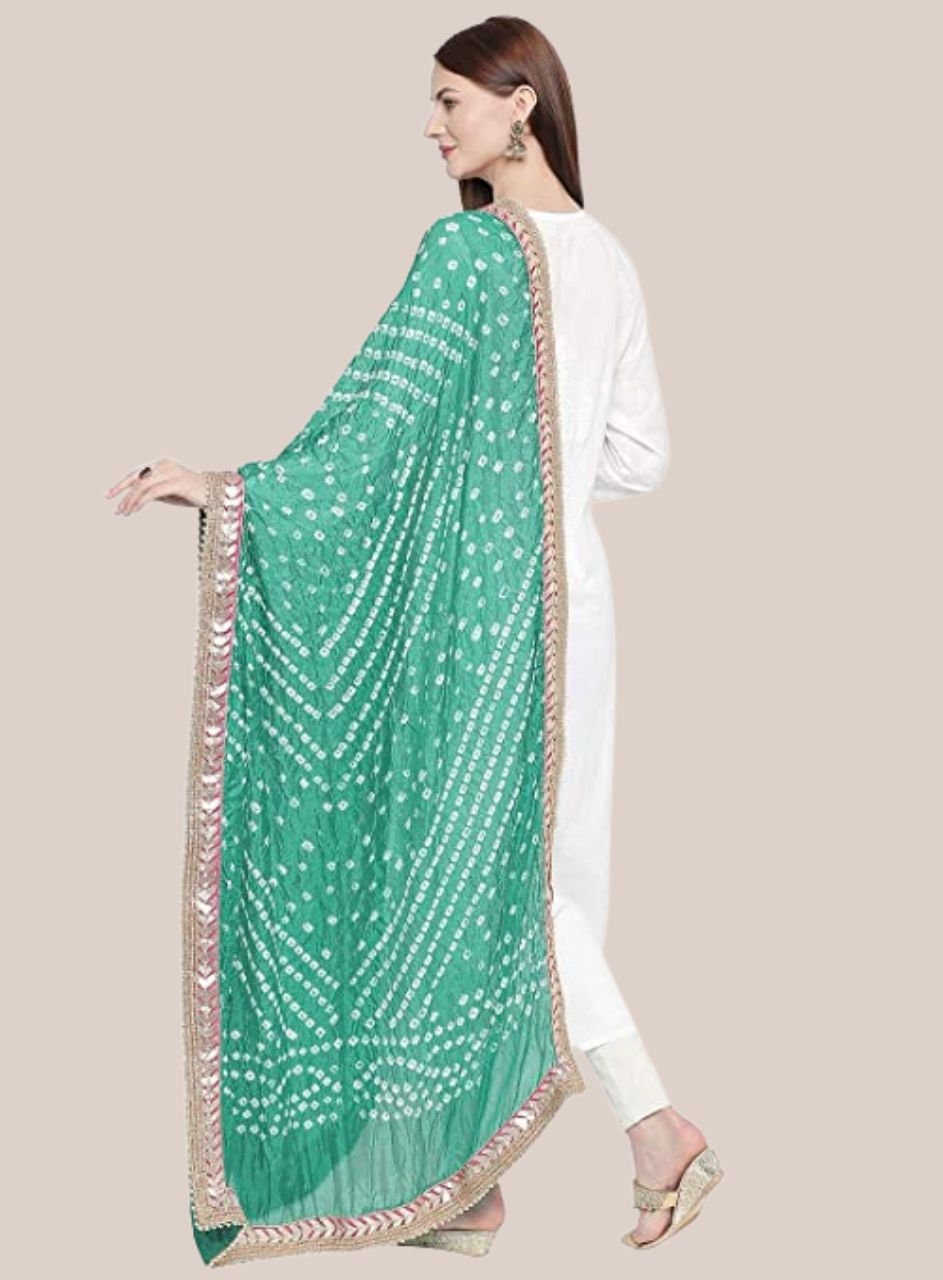 Bandhini Silk Printed Dupatta With Gotta Patti Border And Small Pearls Lace