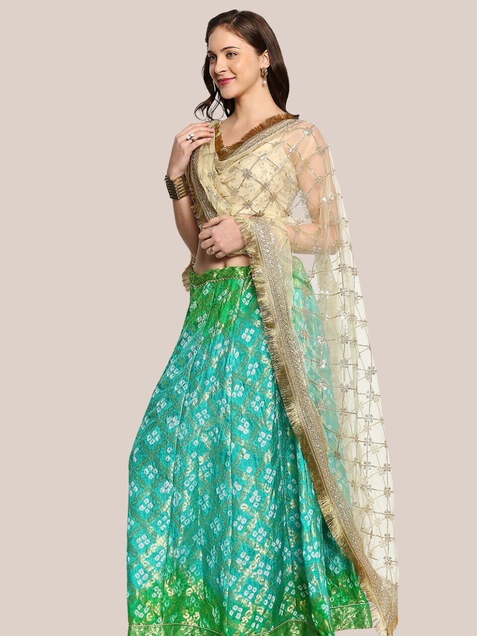 Embroidered Gold Net Bridal/Wedding & Mehndi Nikaah Gotta Dupatta