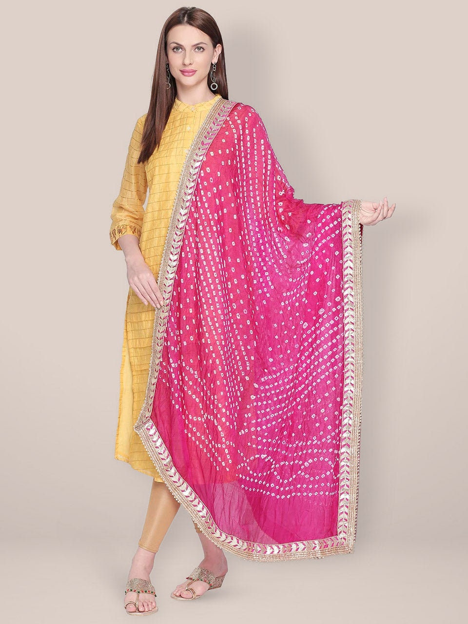 Bandhini Silk Printed Dupatta With Gotta Patti Border And Small Pearls Lace