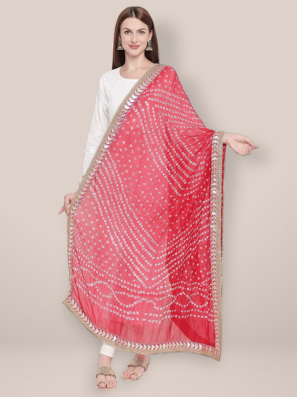 Bandhini Silk Printed Dupatta With Gotta Patti Border And Small Pearls Lace