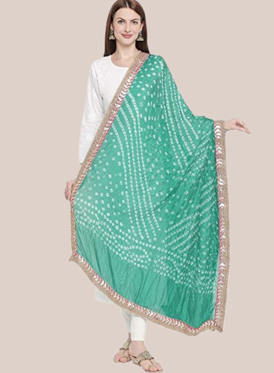 Bandhini Silk Printed Dupatta With Gotta Patti Border And Small Pearls Lace