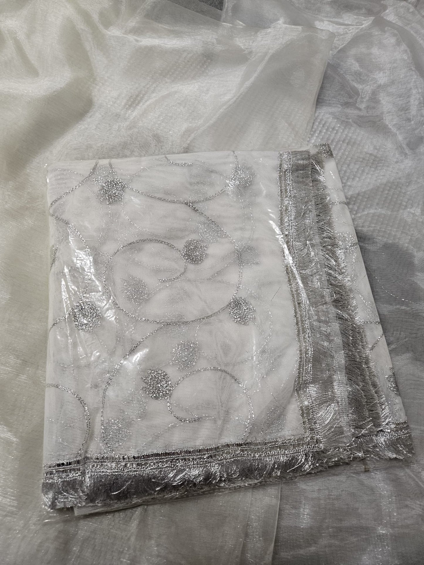 Gota Embroidered Rukhsati net Dupatta, Nikkah Dupattas Gold Silver