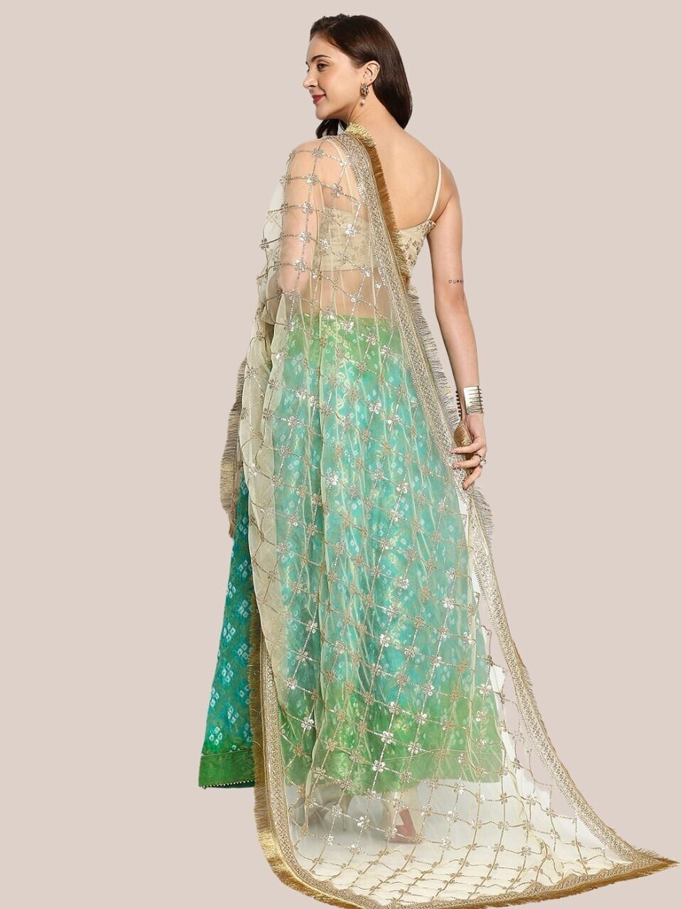 Embroidered Gold Net Bridal/Wedding & Mehndi Nikaah Gotta Dupatta