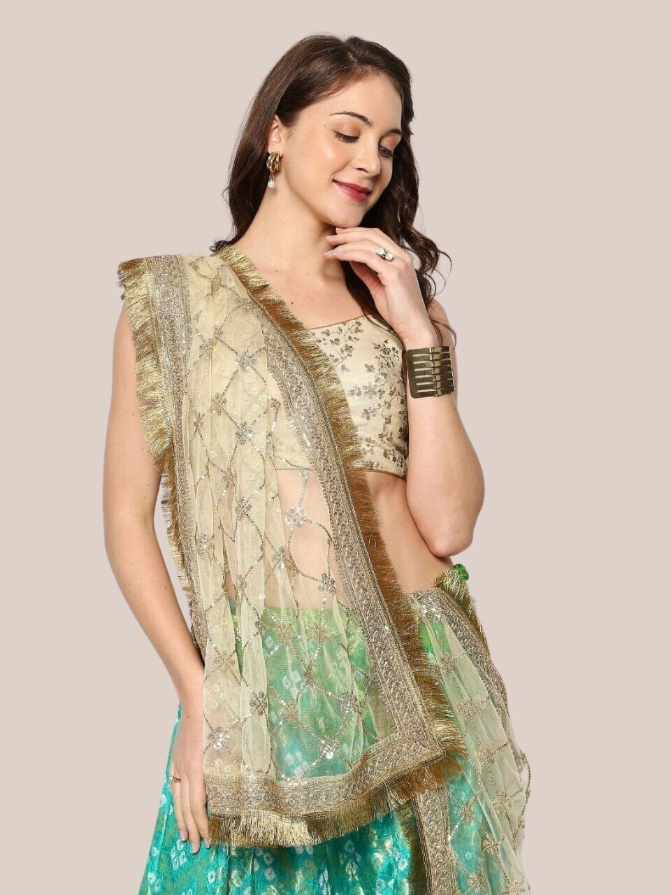 Embroidered Gold Net Bridal/Wedding & Mehndi Nikaah Gotta Dupatta