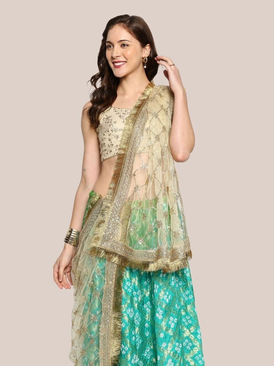 Embroidered Gold Net Bridal/Wedding & Mehndi Nikaah Gotta Dupatta