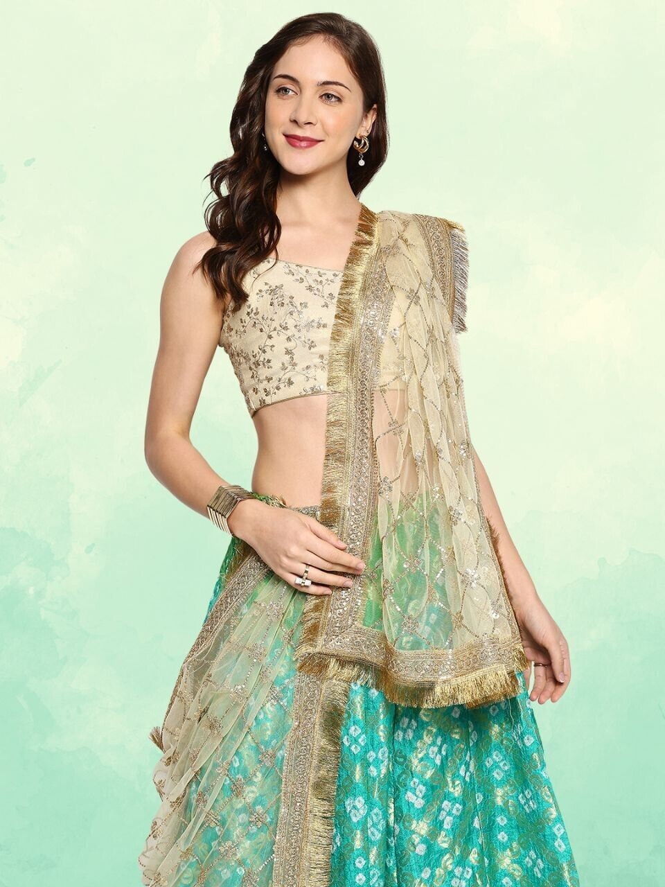 Embroidered Gold Net Bridal/Wedding & Mehndi Nikaah Gotta Dupatta