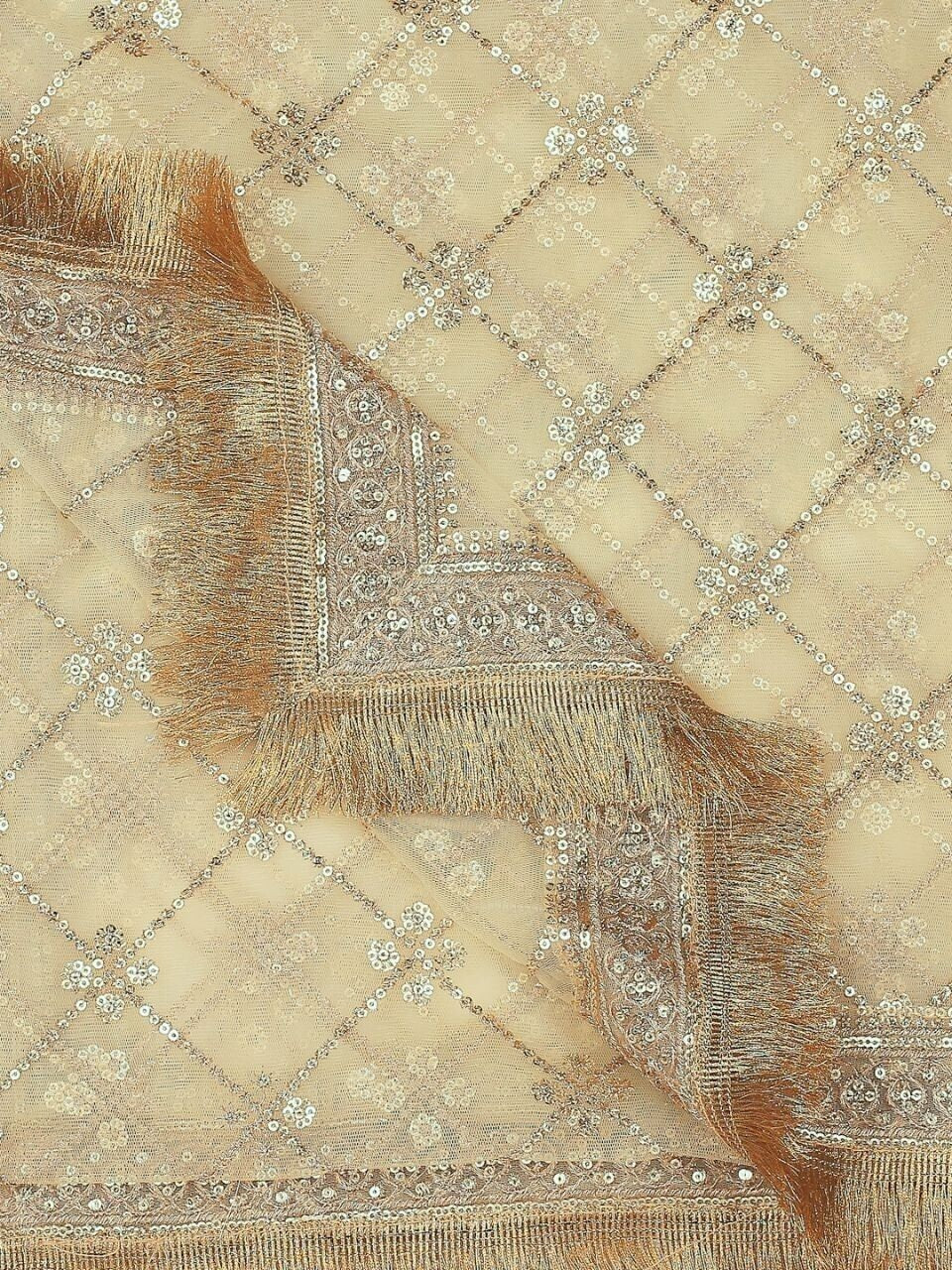 Embroidered Gold Net Bridal/Wedding & Mehndi Nikaah Gotta Dupatta