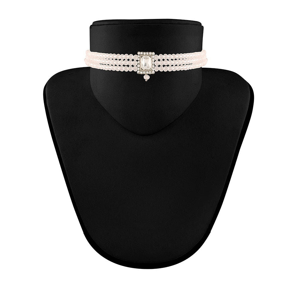 18K Silver Plated Crystal Silver Stone Beaded Choker Necklace Sets