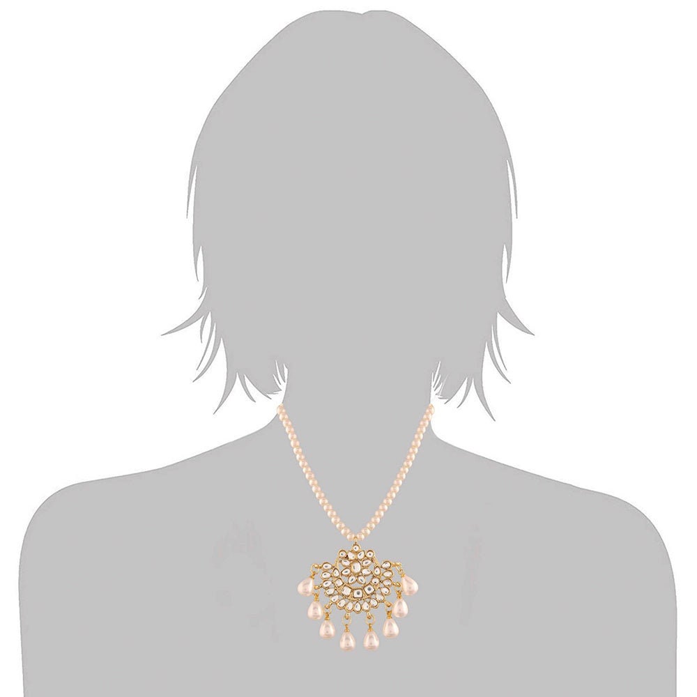 Gold Plated White Pearl Chain Pendant Jewellery Set