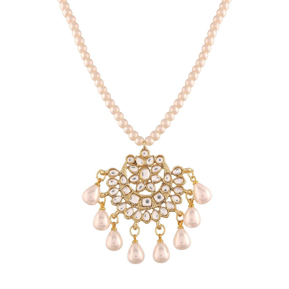 Gold Plated White Pearl Chain Pendant Jewellery Set