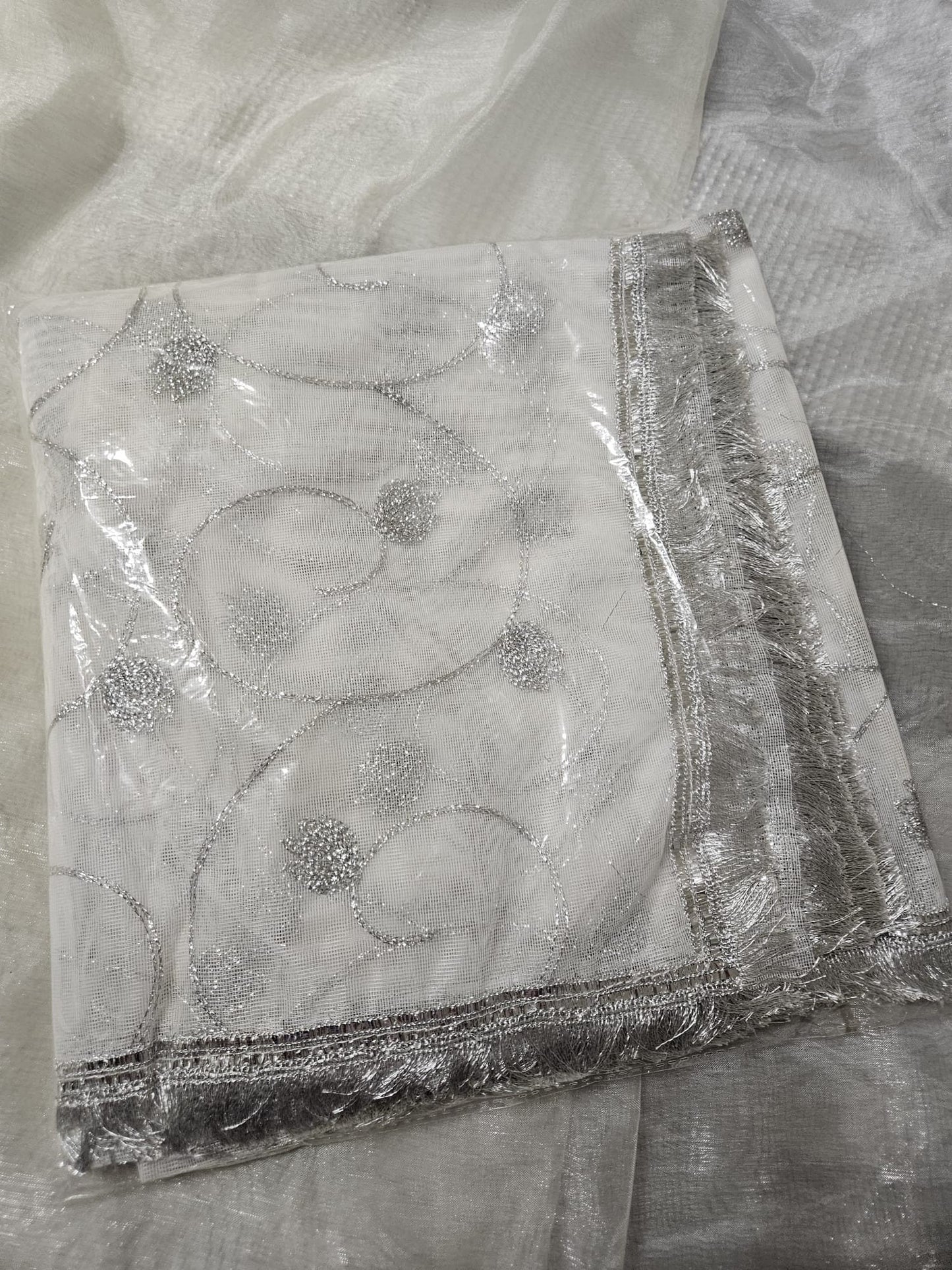 Gota Embroidered Rukhsati net Dupatta, Nikkah Dupattas Gold Silver