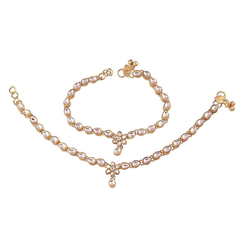 Gold-Plated Fancy Kundan Strand Stones Anklet For Women