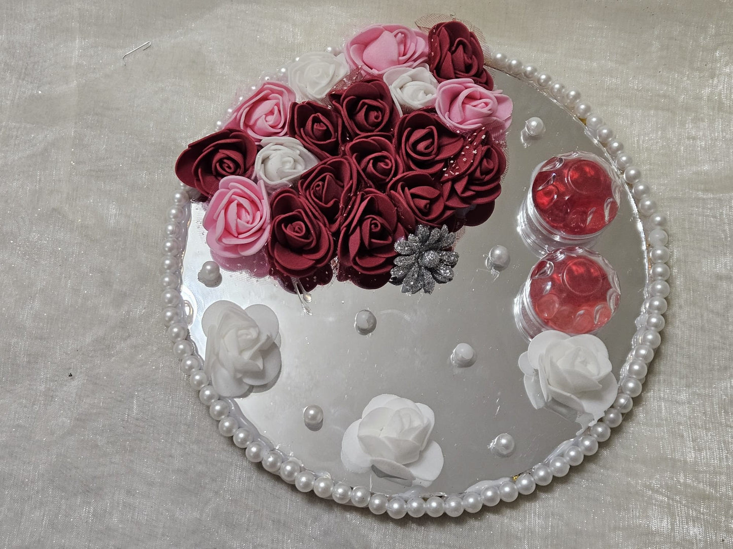 Floral mirror Engagement Tray Plate with 2 ring boxes Wedding Decorations