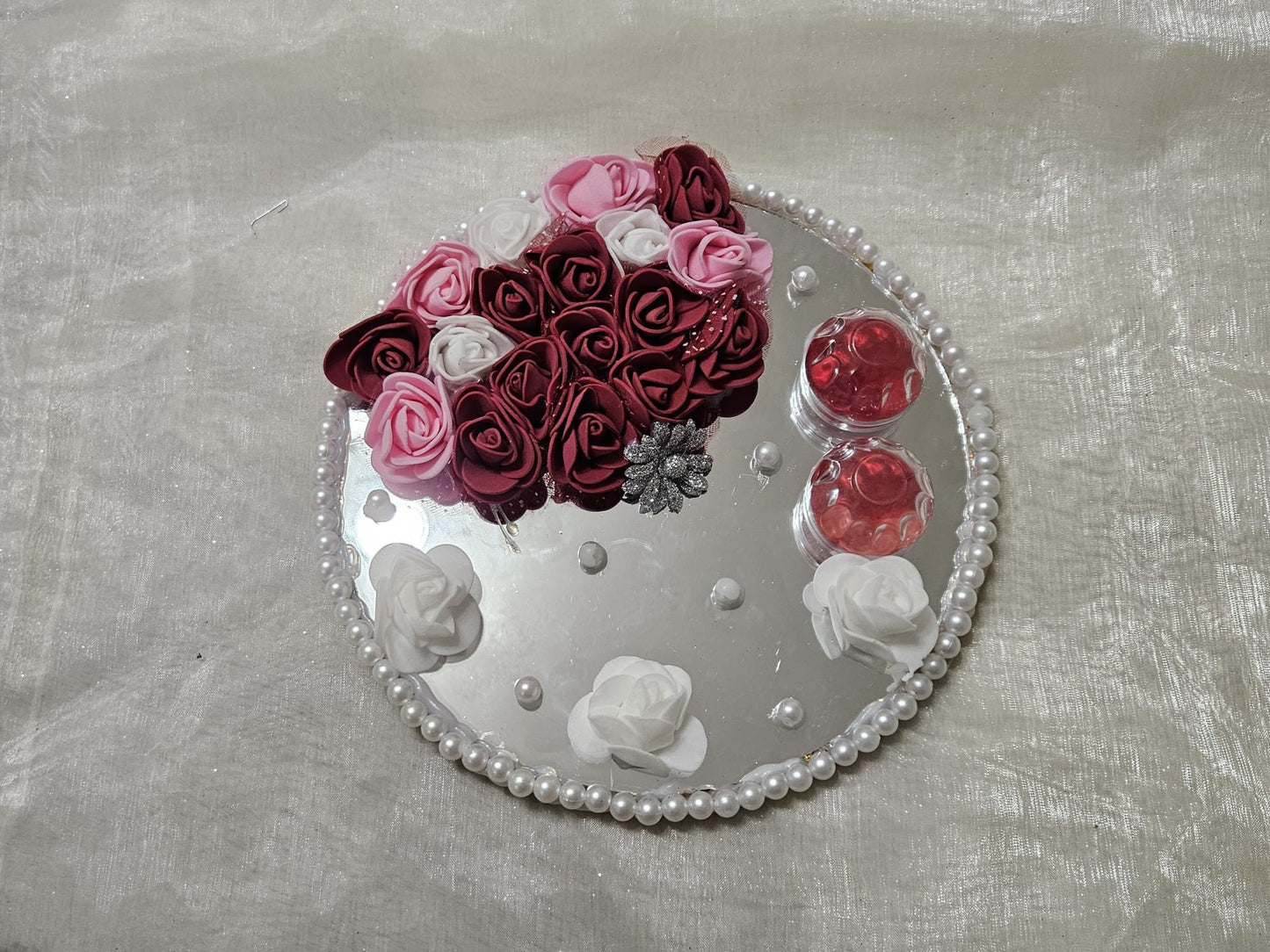 Floral mirror Engagement Tray Plate with 2 ring boxes Wedding Decorations