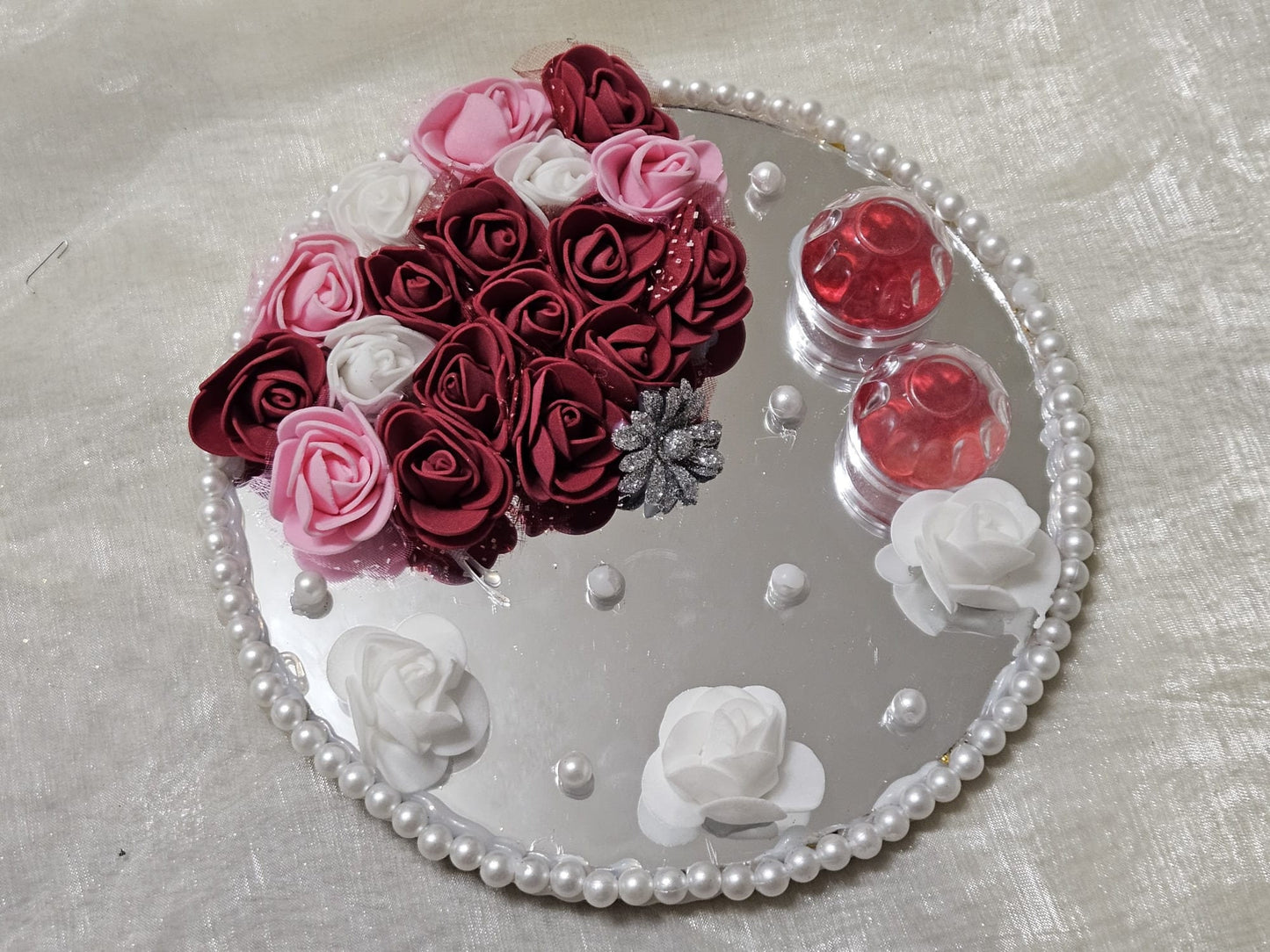 Floral mirror Engagement Tray Plate with 2 ring boxes Wedding Decorations