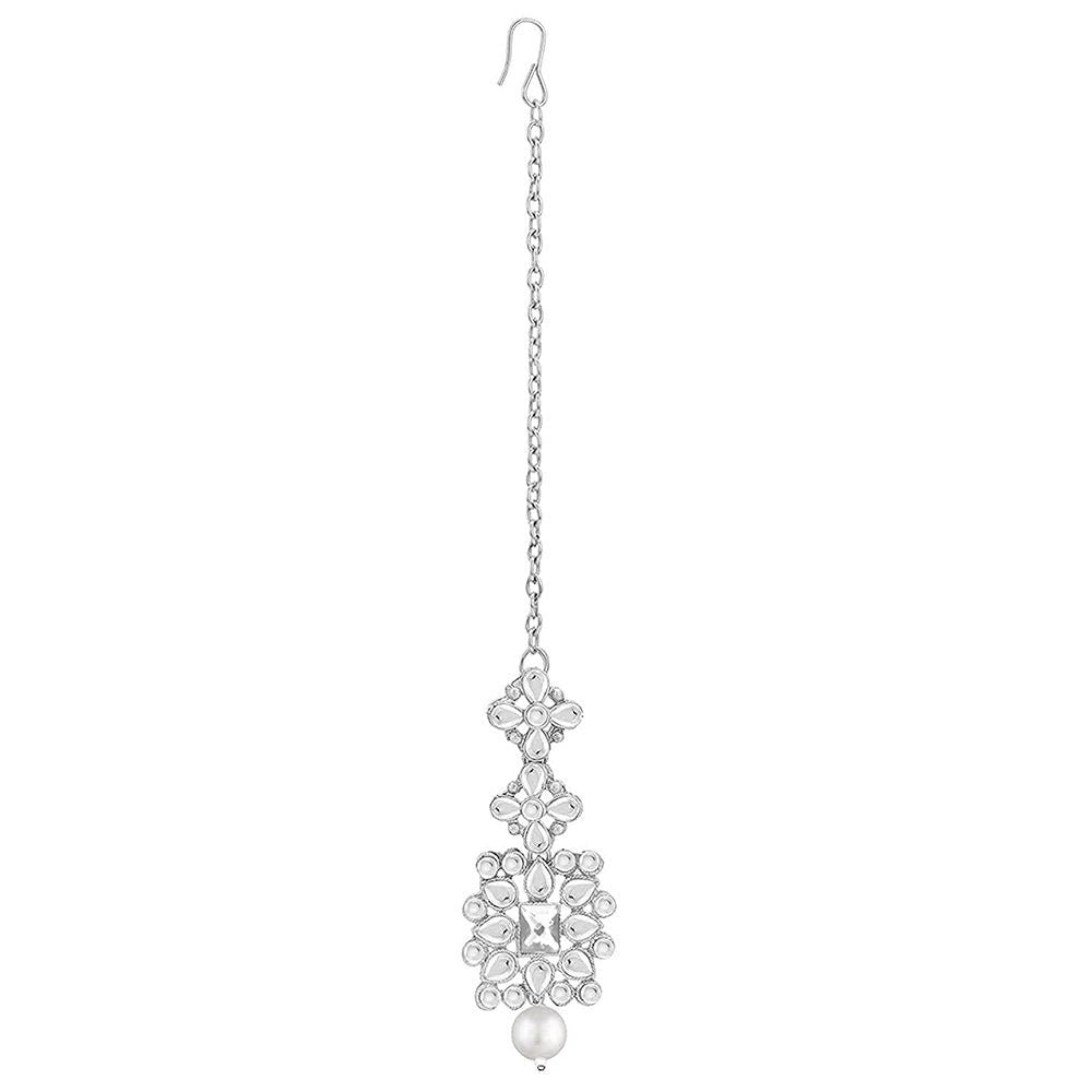 18K Rhodium Plated Silver Base Pearl Kundan Studded Sets