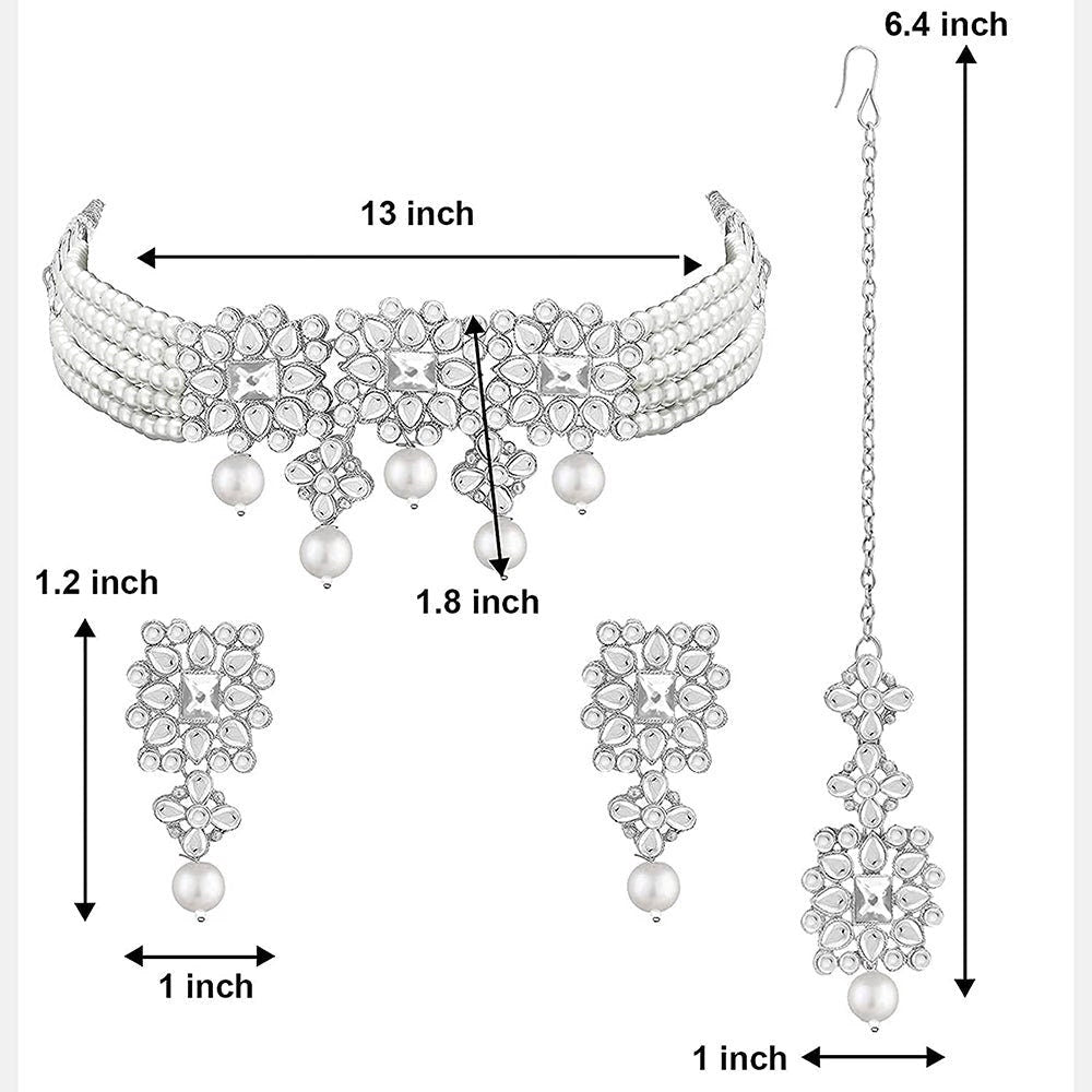 18K Rhodium Plated Silver Base Pearl Kundan Studded Sets