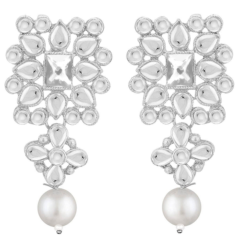 18K Rhodium Plated Silver Base Pearl Kundan Studded Sets
