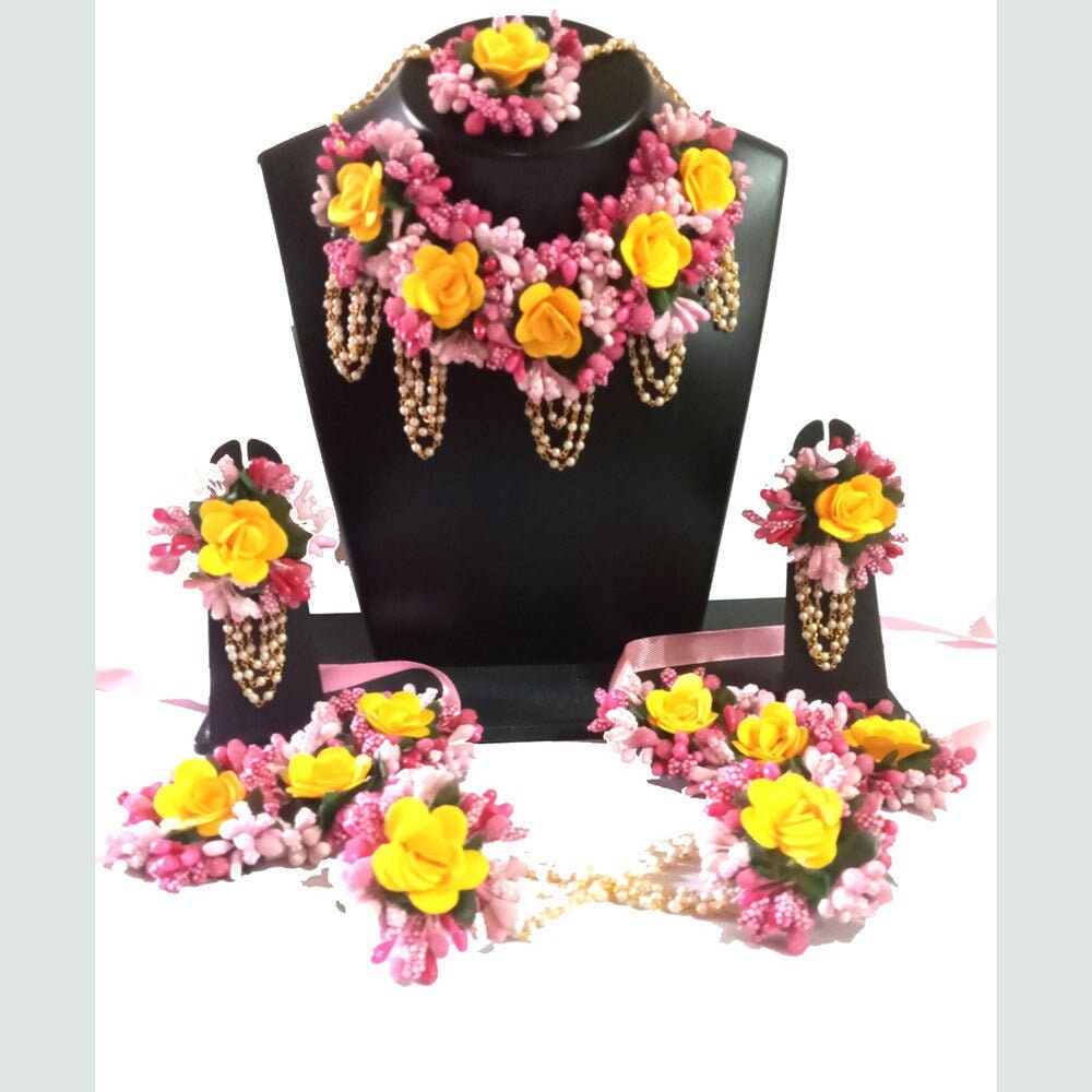 Artificial Mehndi Flower Jewelry Sets Haldi Mehndi Baby Shower Dholki