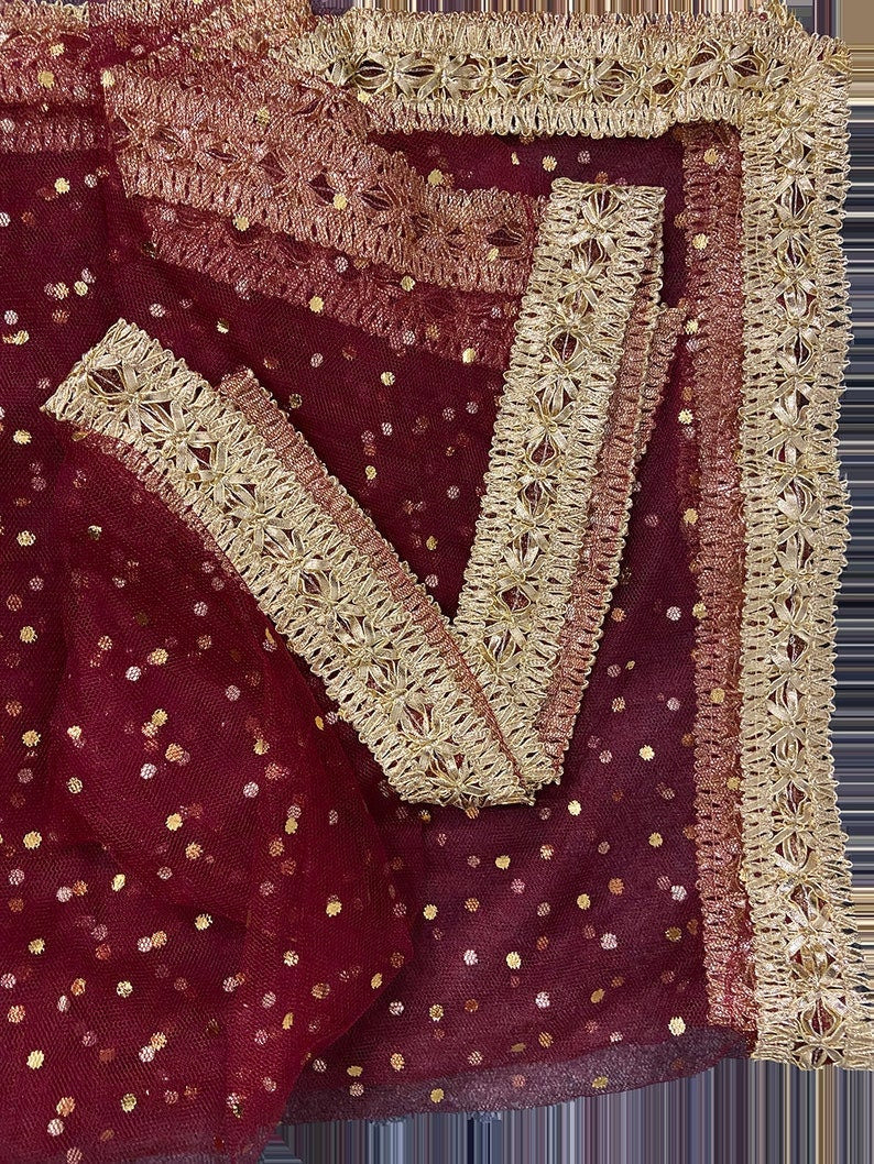 Gota Border Paste Printed Net Dupatta, Nikkah Rukhsati Dupatta
