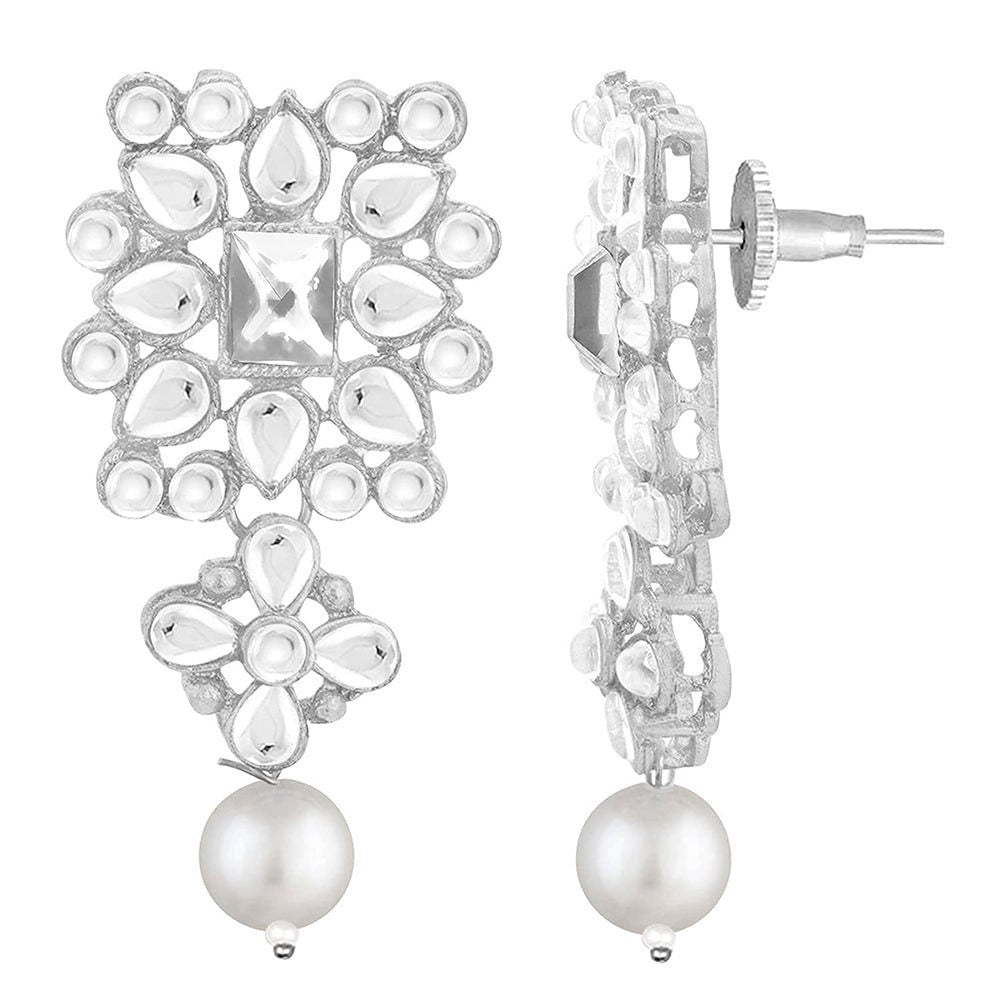 18K Rhodium Plated Silver Base Pearl Kundan Studded Sets