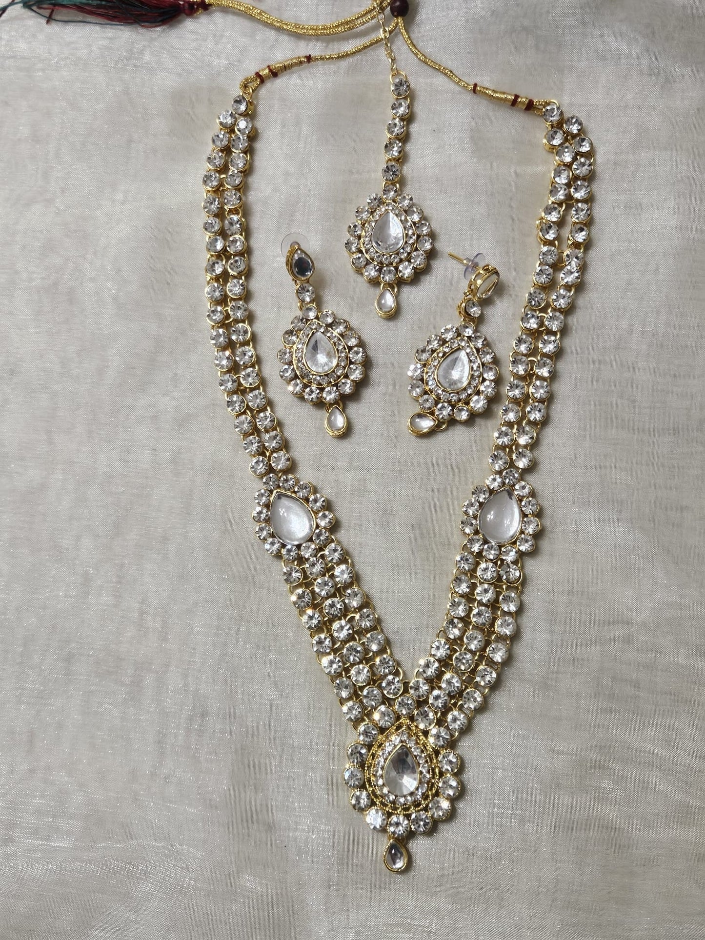 Wedding Jewellery Sets Gold Finish White Stone Long Necklace Set