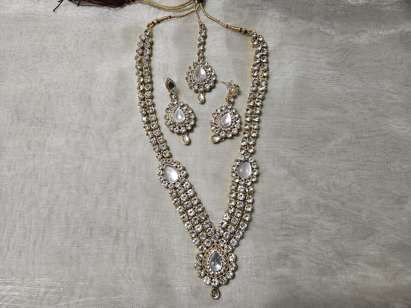 Wedding Jewellery Sets Gold Finish White Stone Long Necklace Set