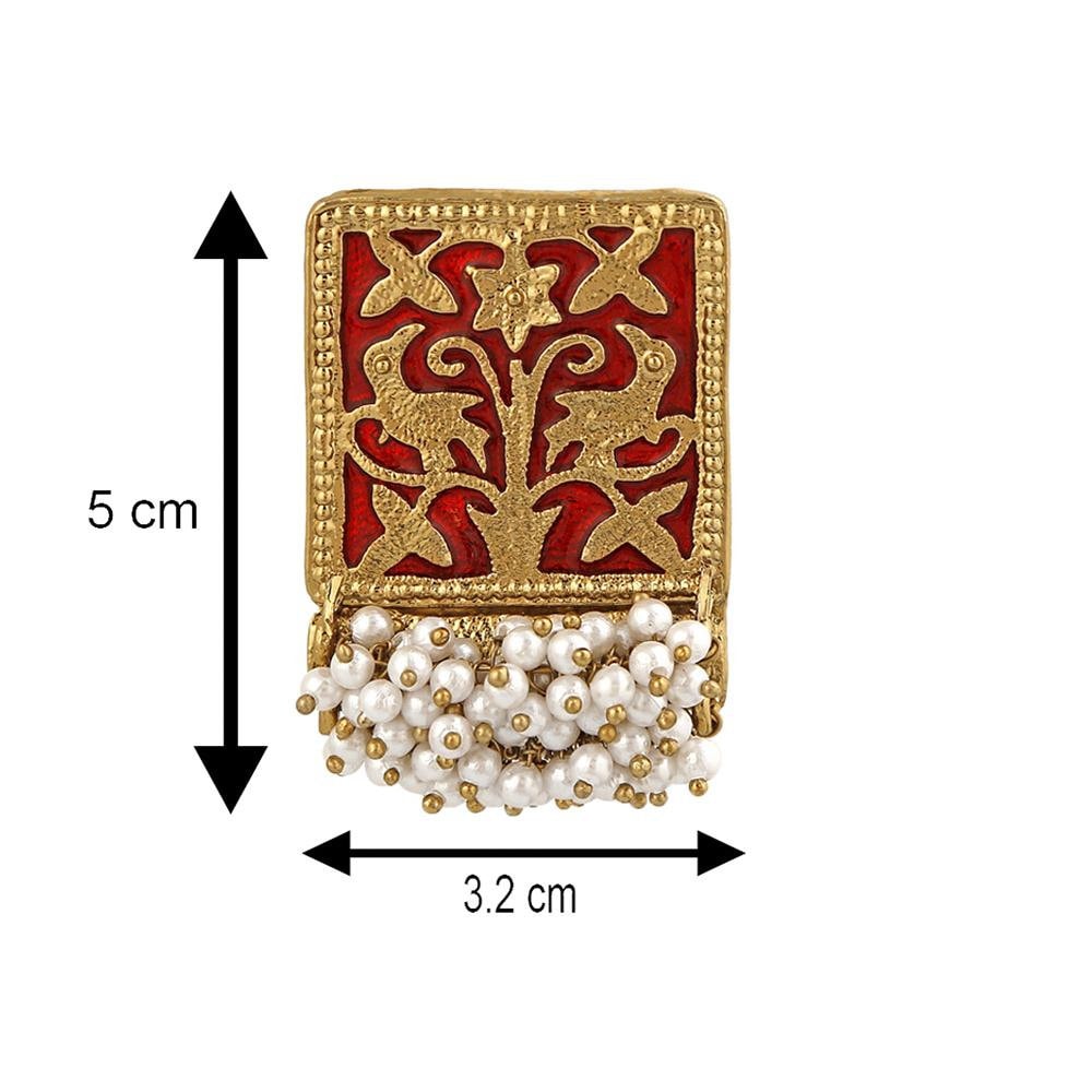 Ethnic Meenakari Work Rectangular Shape Dangler Earring with pearls