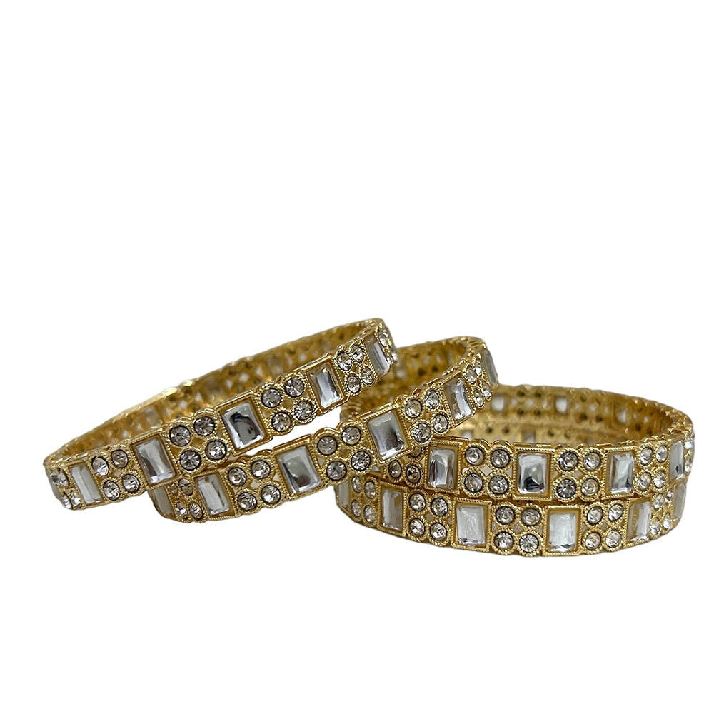Gold Plated Polki Kundan Stone 4 Bangles Fancy Bangles