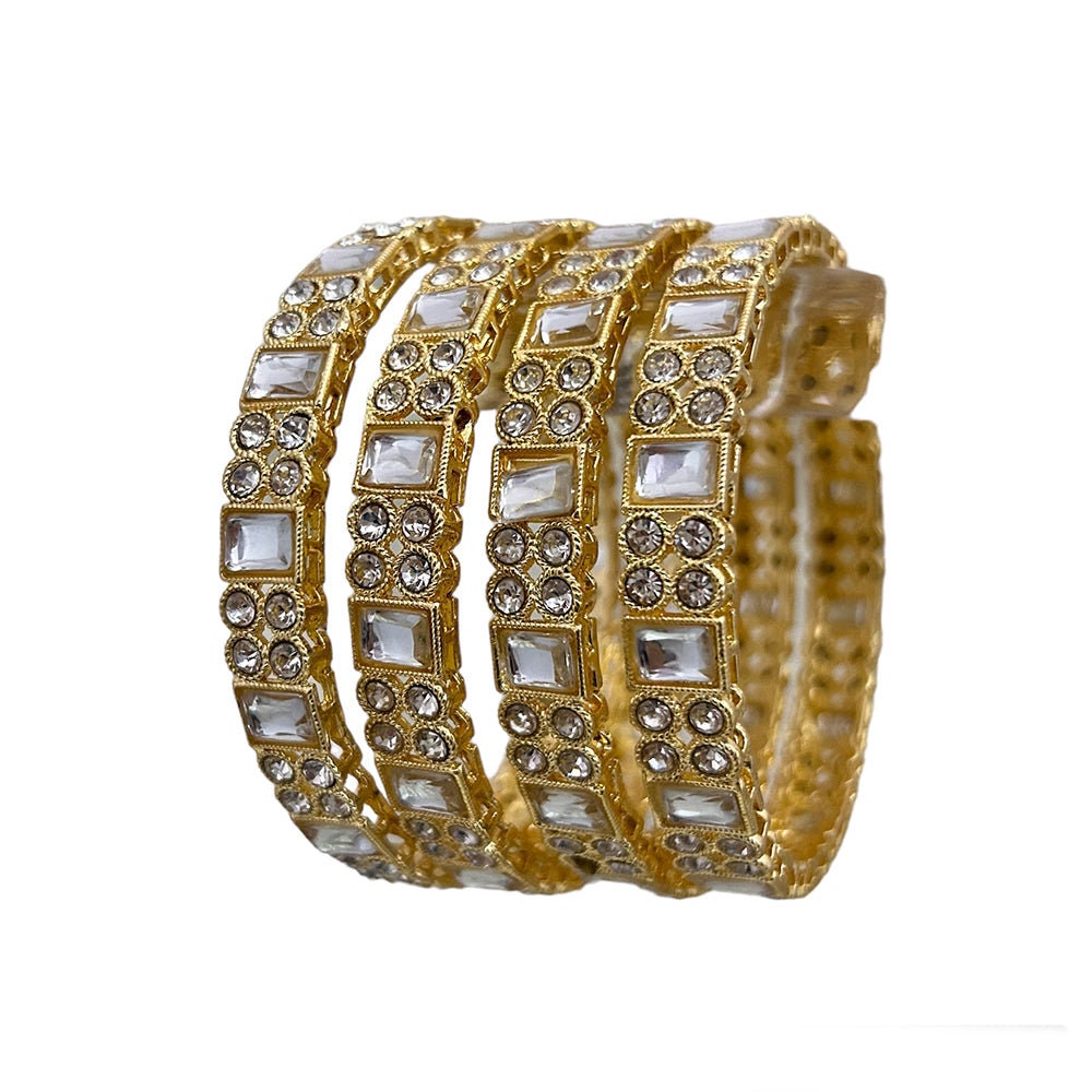 Gold Plated Polki Kundan Stone 4 Bangles Fancy Bangles
