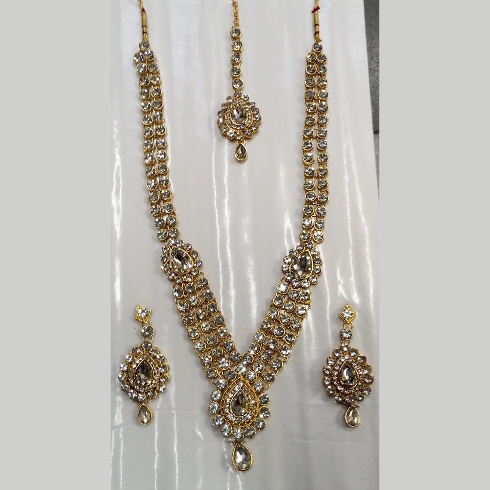 Wedding Jewellery Sets Gold Finish White Stone Long Necklace Set